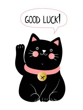 Vector Illustration EPS10, Siyah Maneki Neko sağ pençesini kaldırdı