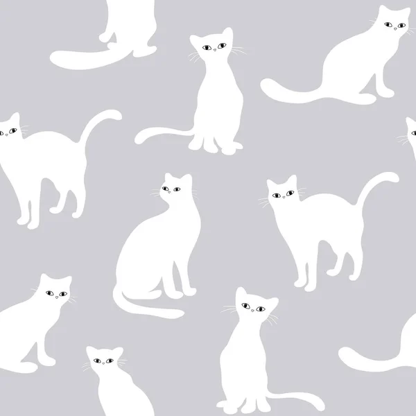 Vektor Uppsättning Isolerade Katt Silhuetter Sömlös Mönster Med Svarta Katter — Stock vektor