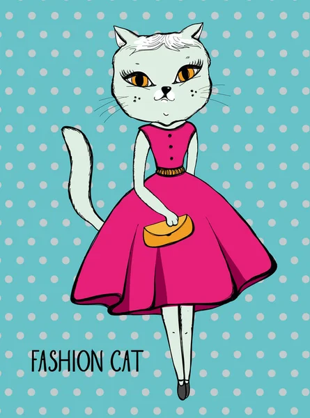 Niedliches Mode Hipster Poster Mit Katze Vektorillustration — Stockvektor