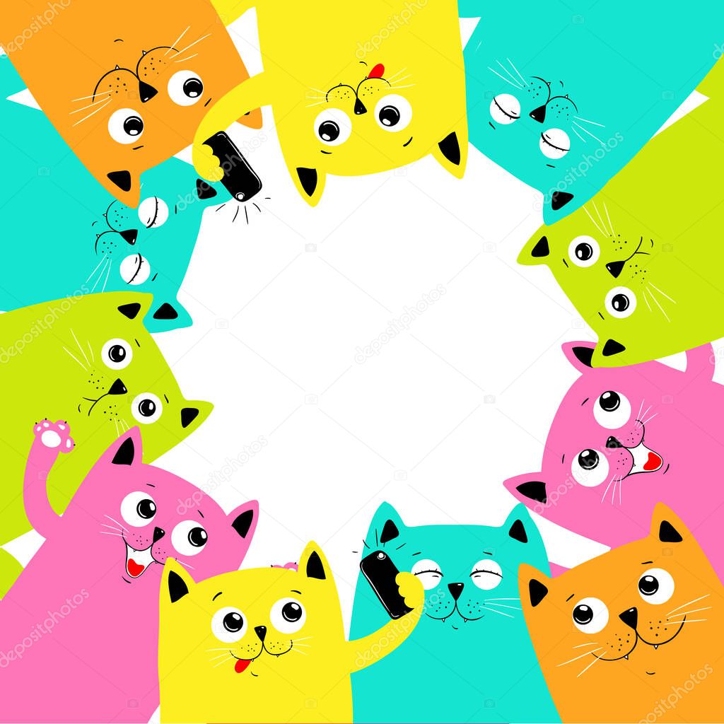 Cute cats colorful, place your text here, vector illustrations