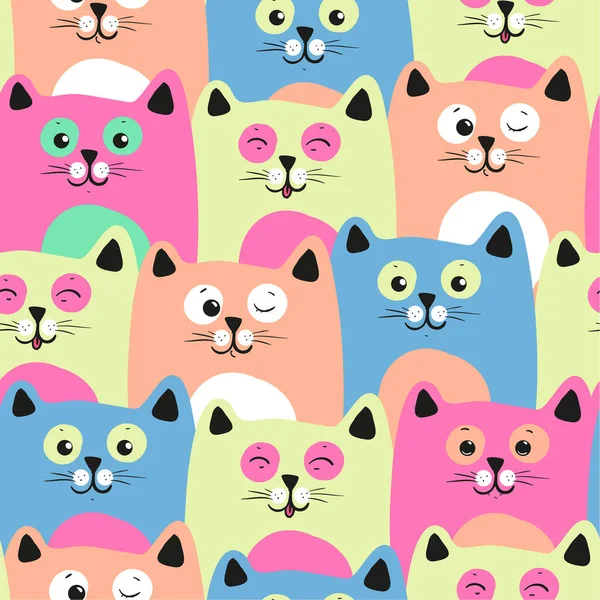 Cute Cats Colorful Seamless Pattern Background Vector Eps10 — Vetor de Stock