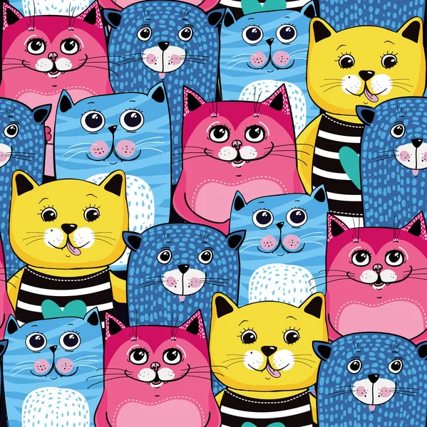 Cute Cats Colorful Seamless Pattern Background Vector Eps10 — Stock Vector