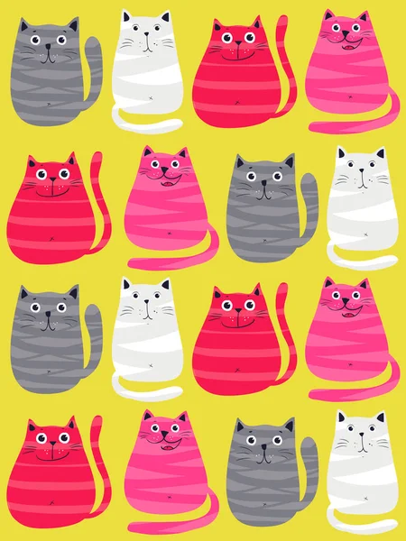 Cute Cats Colorful Seamless Pattern Background Vector Illustrations — Vetor de Stock