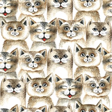 Cute cats, watercolor cats background