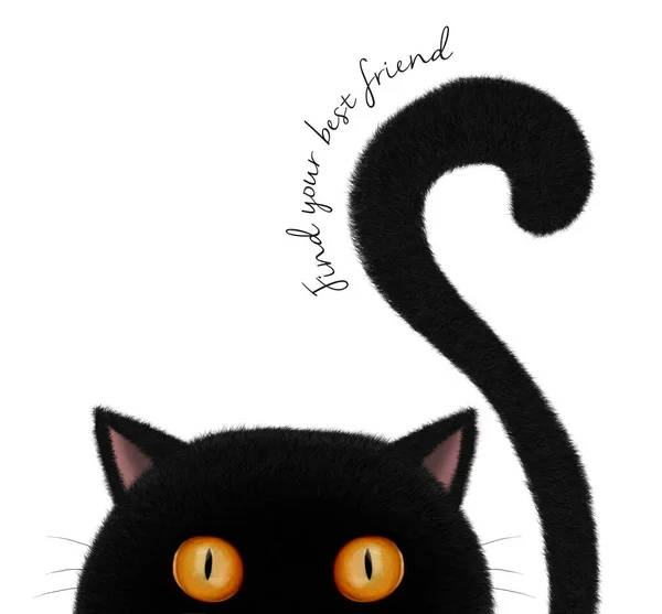 可爱的卡通人物黑猫 去找朋友笔记本封面 贺卡打印 白人背景 — 图库照片
