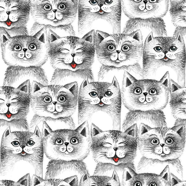 Cute Cats Watercolor Cats Background — Foto de Stock