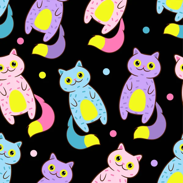 Chats Mignons Fond Motif Sans Couture Coloré Vecteur Eps10 — Image vectorielle