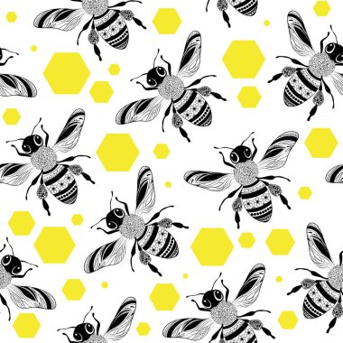 Uçan arılarla hoş, pürüzsüz bir desen. Vektör illüstrasyonu EPS 10