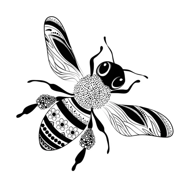 Abeille Mignonne Illustration Dessin Main Vecteur Eps10 — Image vectorielle