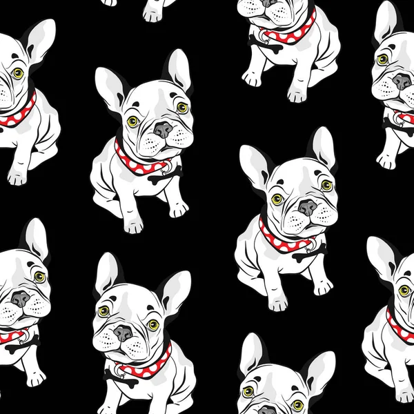 Buldogue Francês Sem Costura Padrão Fundo Branco Ilustração Vetorial Cães —  Vetores de Stock