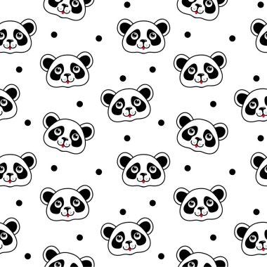 Şirin panda kusursuz bir desenle karşı karşıya. vektör arkaplanı Tişört, tekstil ve parmak izleri için tasarım
