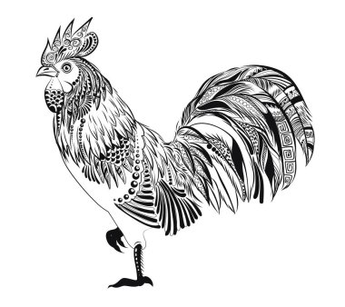 Horoz boyama kitabı. Stres karşıtı illüstrasyon. Zentangle biçiminde yetişkin için renklendirme.