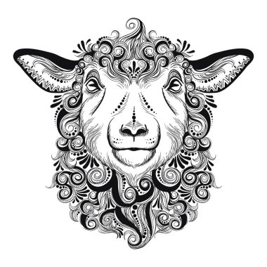 Koyun boyama kitabı. Stres karşıtı illüstrasyon. Zentangle biçiminde yetişkin için renklendirme.