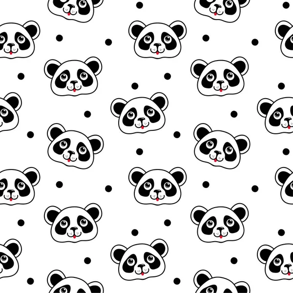 Bonito Panda Enfrenta Padrão Sem Costura Fundo Vetorial Design Para — Vetor de Stock