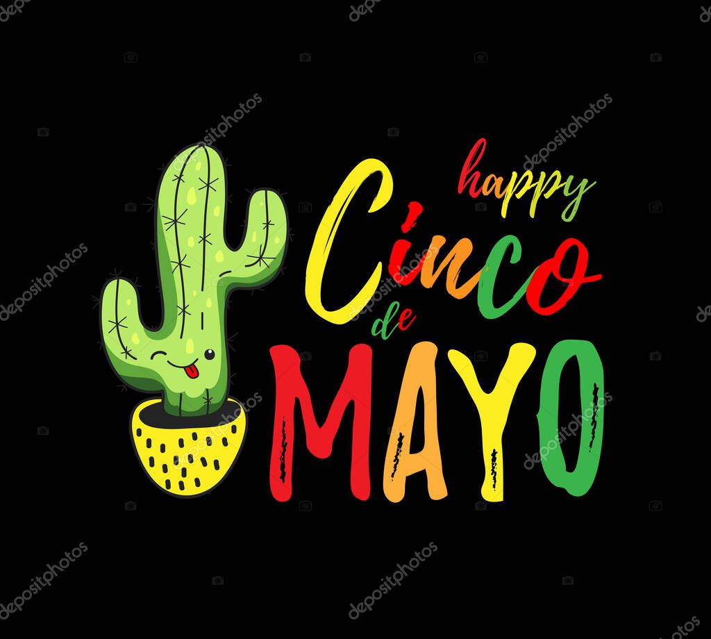 Cinco de Mayo, hand drawn lettering. Perfect for poster, greeting card, logo, t-shirt, banner. Vector illustration EPS10