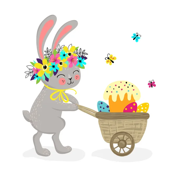 Easter Bunny Rabbit Easter Eggs Vector Eps10 — Stock Vector