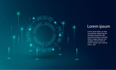 Mavi ışıklarla soyut teknoloji konsepti parçacık bağlantısı. mavi renk soyut ekran, yüksek hız internet teknolojisi. 