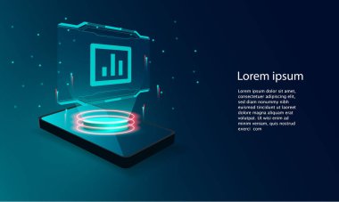 Isometrik cep telefonu üzerinde iş grafiği ve analitik verisi olan Smartphone uygulaması.