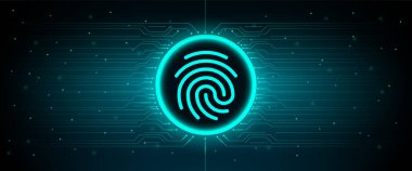 Soyut veri Parmak izi güvenlik siber bağlantı teknolojisi arka plan kavramı, bilgi gizlilik fikri, mavi renk soyut ekran, yüksek hız İnternet teknolojisi.