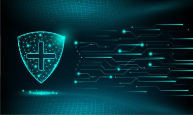 Siber Güvenlik kavramının teknoloji geçmişi. Kablo çerçeveli peyzaj. Mavi soyut yüksek hızlı internet teknolojisi.