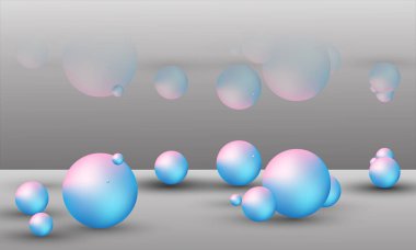 Uzayda asılı duran farklı boyutlardaki topların üç boyutlu çizimi. Beyaz arkaplanda 3B görüntüleme izole edildi.