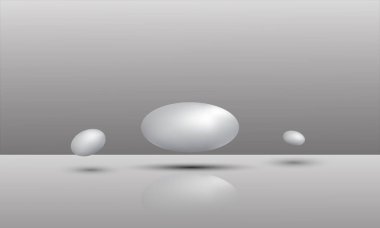 Uzayda asılı duran farklı boyutlardaki topların üç boyutlu çizimi. Beyaz arkaplanda 3B görüntüleme izole edildi.