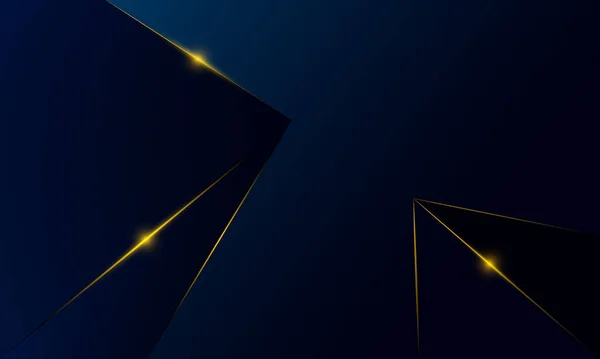 Abstraktní Modré Polygonové Trojúhelníky Tvar Vzor Pozadí Zlatou Čárou Světelný — Stockový vektor