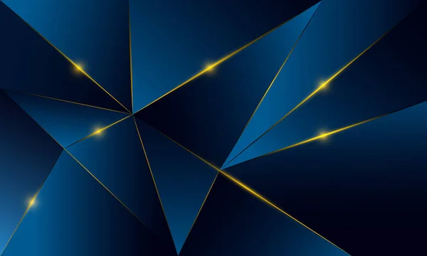 Абстрактно Синие Многоугольные Треугольники Формируют Узорчатый Фон Золотой Линией Световым — стоковый вектор