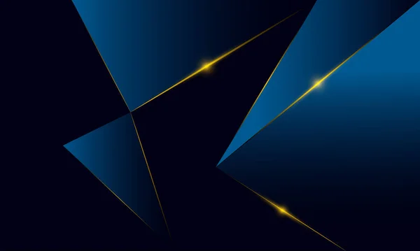 Abstrakte Blaue Polygon Dreiecke Formen Muster Hintergrund Mit Goldener Linie — Stockvektor