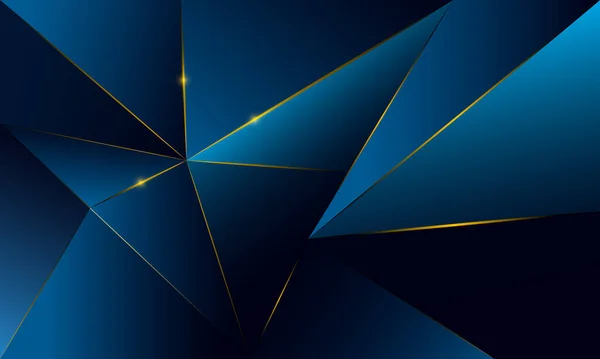 Αφηρημένο Μπλε Πολυγωνικό Τρίγωνα Σχήμα Μοτίβο Φόντο Χρυσή Γραμμή Και — Διανυσματικό Αρχείο