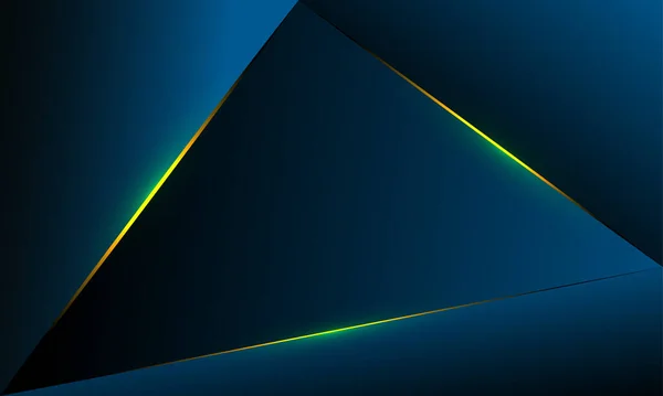Abstraktní Modré Polygonové Trojúhelníky Tvar Vzor Pozadí Zlatou Čárou Světelný — Stockový vektor