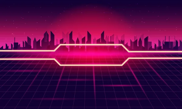 カラーラインと創造的なデザイン Retro Sci Background Futuristic Grid Landscape 背景に星のある宇宙空間の水平行列グリッド — ストックベクタ