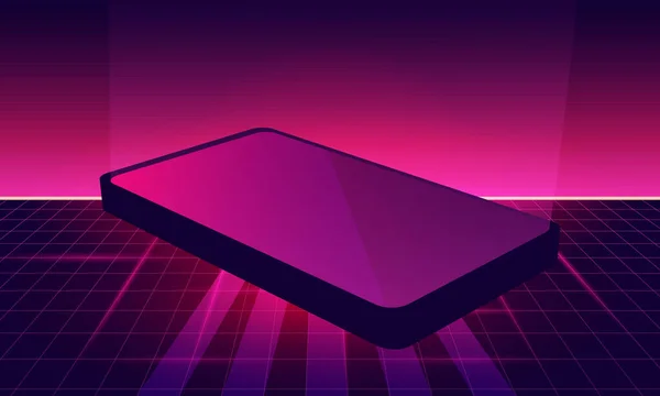 Téléphone Rétro Sci Contexte Futuristic Grid Paysage Grille Matrice Horizontale — Image vectorielle