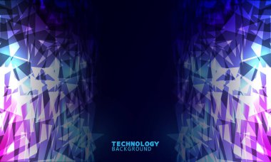 Koyu mavi ve pembe zemin üzerinde üçgenleri olan vektör illüstrasyon teknolojisi.