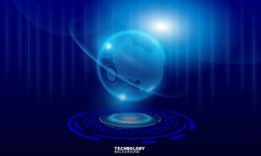 Kablosuz ağ iletişimi, internet bağlantısı. Elektronik aygıtlar, multimedya, teknoloji simgeleri ve ağ bağlantısı ile gelecekçi şehir manzarası mavi tonda.