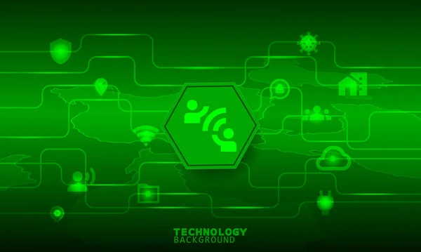 Icône Wifi Réseau Hexagone Vert Avec Icônes Communication — Image vectorielle