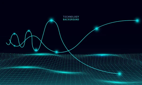 Абстрактний Хвильовий Технологічний Фон Блакитним Світлом Гладкий Потік Великі Дані — стоковий вектор
