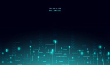 Mavi ışıklarla soyut teknoloji konsepti parçacık bağlantısı. mavi renk soyut ekran, yüksek hız internet teknolojisi. 