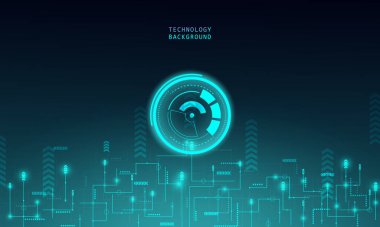 Mavi ışıklarla soyut teknoloji konsepti parçacık bağlantısı. mavi renk soyut ekran, yüksek hız internet teknolojisi. 