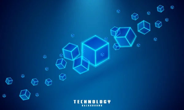 Vector Realistic Cubes Blue Glowing Dark Blue Background Technology Background — Image vectorielle