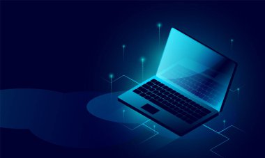 Laptop analizi yapılıyor. Bulut hizmetleri konsepti, dosya yedekleme ve kaydetme, dosya yapısı izometrik vektörü, veritabanı. Teknoloji arka planı, yazılım geliştirme ve programlama. Bilgisayar veri görselleştirmesi.