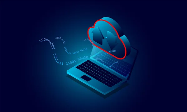 Elaborazione Analisi Laptop Concetto Servizi Cloud Backup Salvataggio Dei File — Vettoriale Stock