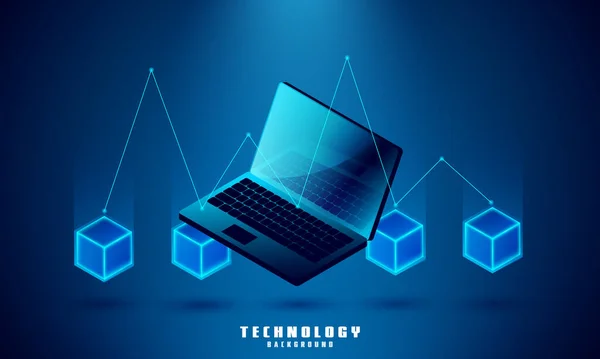 Laptop Analysis Processing Structure Isometric Vector Database Laptop Icon Background - Stok Vektor