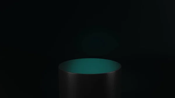 Render Cylinder Podium Black Color Dark Background Platform Product Presentation — Foto de Stock