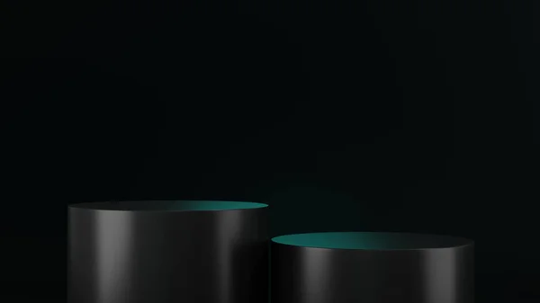 Render Cylinder Podium Black Color Dark Background Platform Product Presentation — Stok fotoğraf