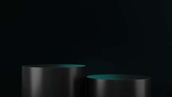 Render Cylinder Podium Black Color Dark Background Platform Product Presentation — ストック写真