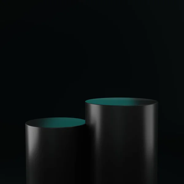 Render Cylinder Podium Black Color Dark Background Platform Product Presentation — ストック写真