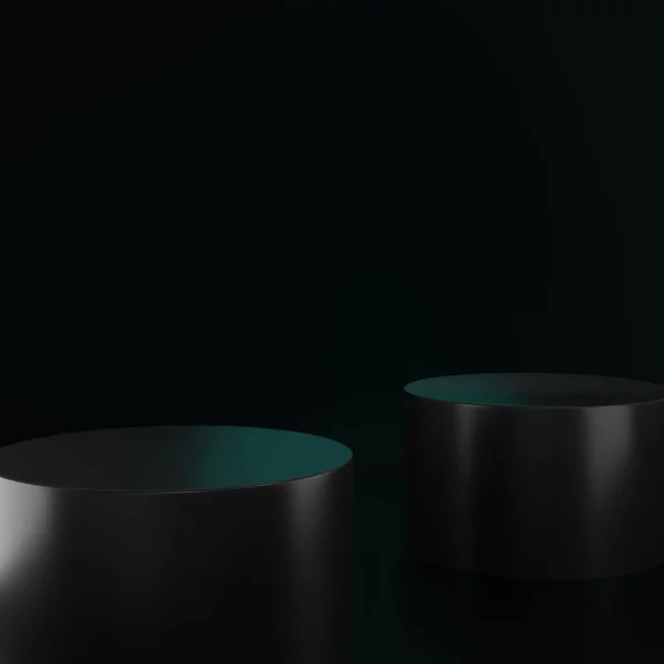 Render Cylinder Podium Black Color Dark Background Platform Product Presentation — 스톡 사진
