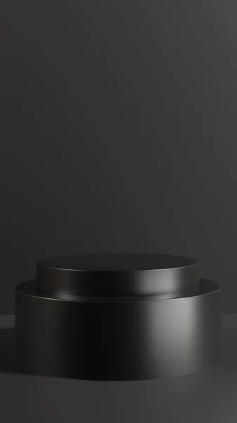 Render Cylinder Podium Black Color Dark Background Platform Product Presentation — Fotografia de Stock