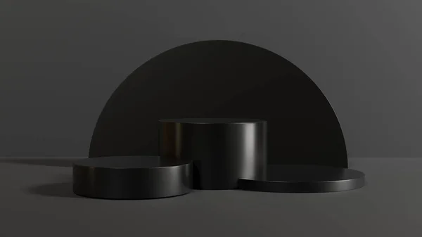Render Cylinder Podium Black Color Dark Background Platform Product Presentation — Stock Fotó